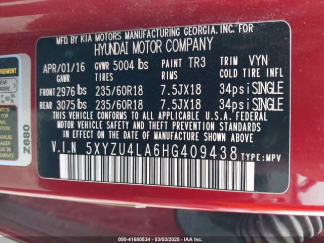 5XYZU4LA6HG409438 Hyundai Santa Fe Sport 2.0t