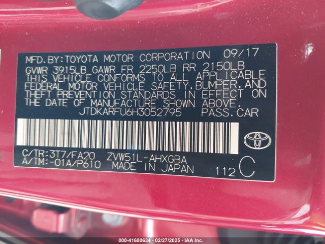 JTDKARFU6H3052795 Toyota Prius Three