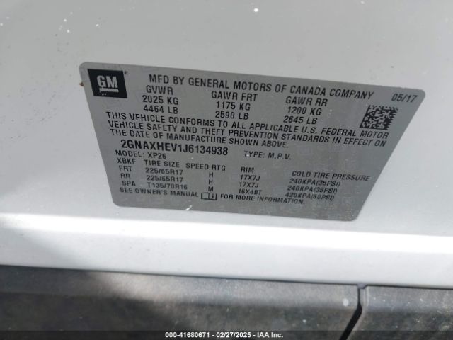 2GNAXHEV1J6134938 Chevrolet EQUINOX LS