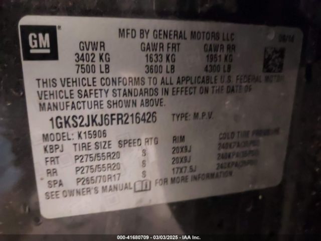 1GKS2JKJ6FR216426 GMC Yukon Xl 1500 Denali