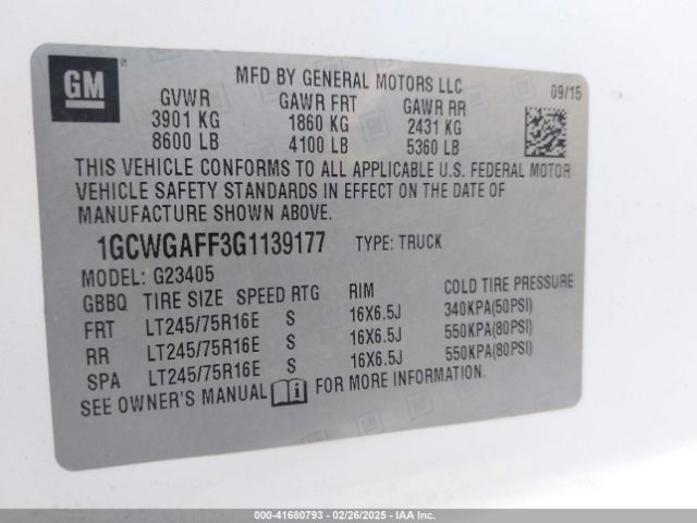 1GCWGAFF3G1139177 Chevrolet Express 2500 Work Van