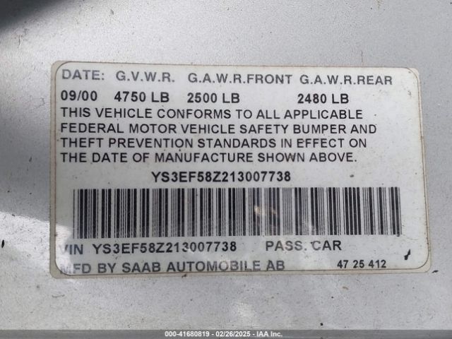 2001 SAAB 9-5 YS3EF58Z213007738 Photo 8