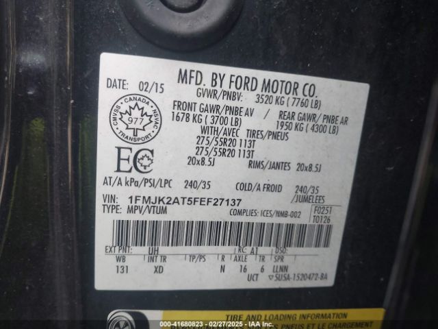 1FMJK2AT5FEF27137 Ford Expedition Max Limited