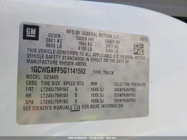1GCWGAFF5G1141562 Chevrolet Express 2500 Work Van