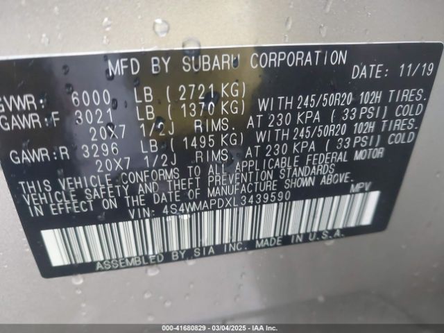 4S4WMAPDXL3439590 Subaru Ascent Limited