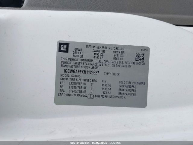 1GCWGAFFXH1129327 Chevrolet Express 2500 Work Van