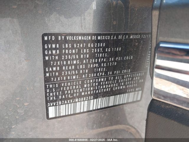 3VV3B7AXXJM088230 Volkswagen Tiguan 2.0t Se/2.0t Sel