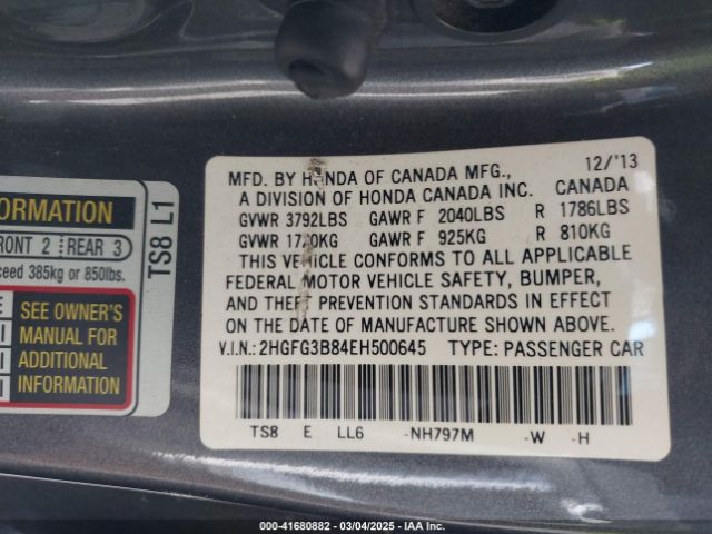 2HGFG3B84EH500645 Honda CIVIC EX