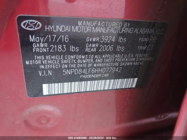Hyundai Elantra Limited 2017 5NPD84LF6HH077942 Image 9