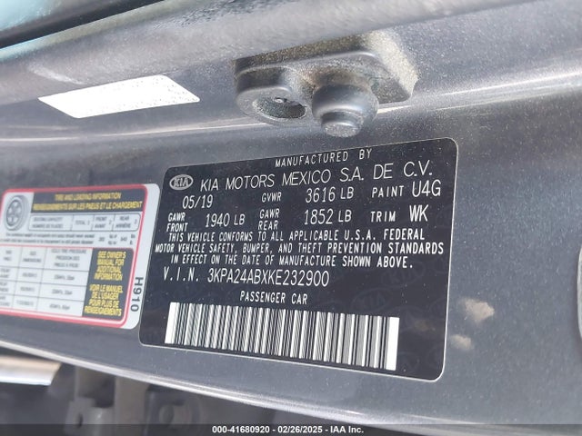 3KPA24ABXKE232900 KIA RIO S