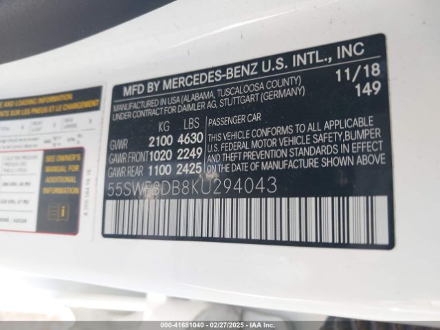 55SWF8DB8KU294043 Mercedes-Benz C 300