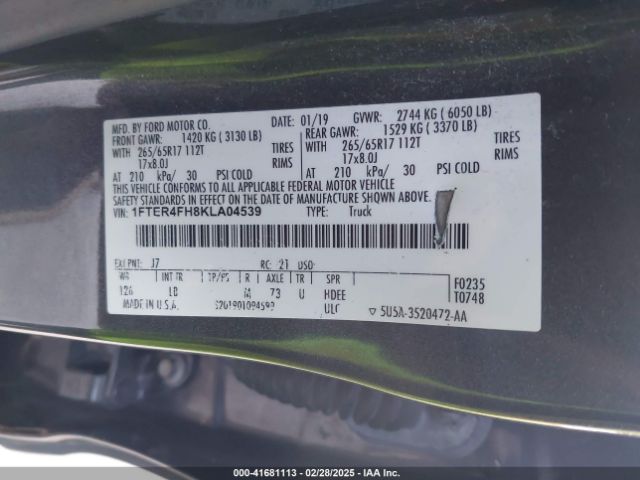 1FTER4FH8KLA04539 Ford Ranger Xlt