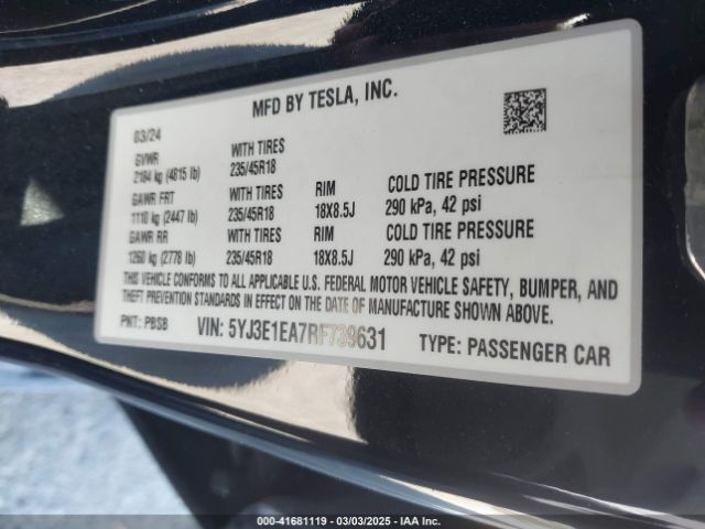 5YJ3E1EA7RF739631 Tesla Model 3 Long Range Dual Motor All-wheel Drive/rear-wheel Drive