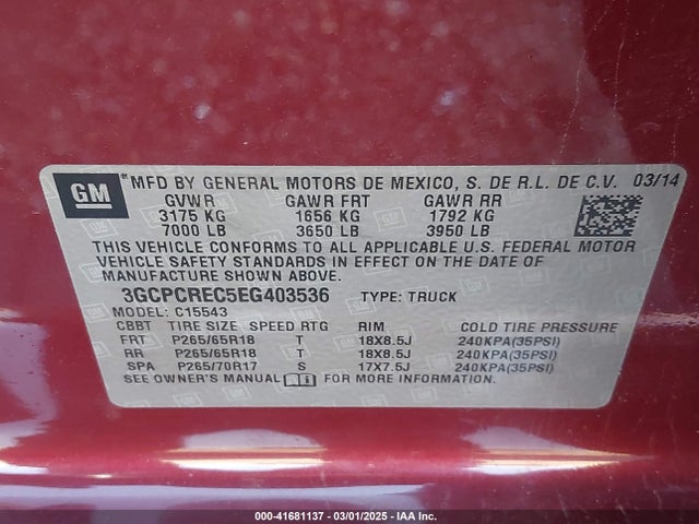 3GCPCREC5EG403536 Chevrolet Silverado 1500 1lt