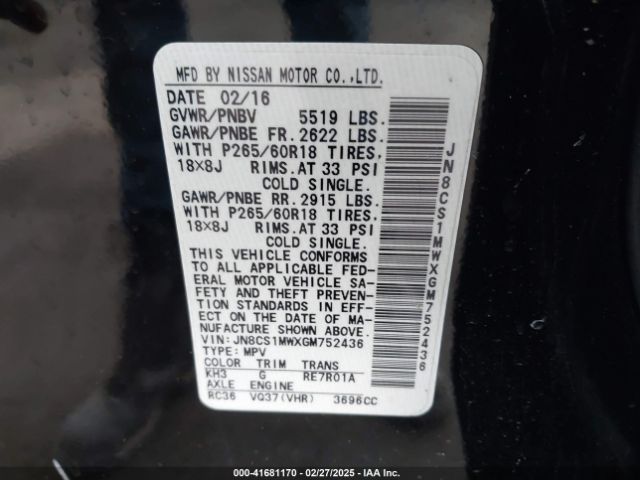 JN8CS1MWXGM752436 Infiniti QX70