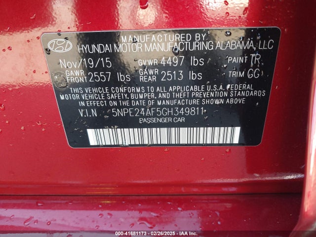 Hyundai SONATA SE 2016 5NPE24AF5GH349811 Image 9