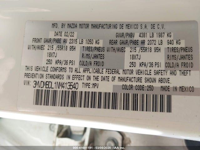 3MVDMBDL1NM413540 Mazda Cx-30 Premium