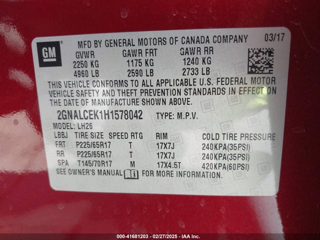 2GNALCEK1H1578042 Chevrolet EQUINOX LT