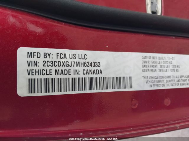 2C3CDXGJ7MH634033 Dodge Charger Scat Pack Widebody Rwd
