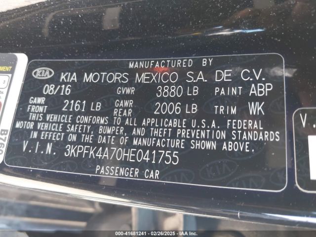 3KPFK4A70HE041755 KIA FORTE LX