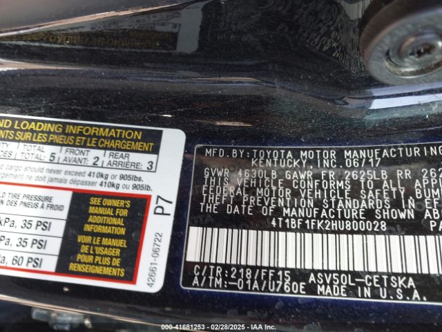 4T1BF1FK2HU800028 Toyota CAMRY SE
