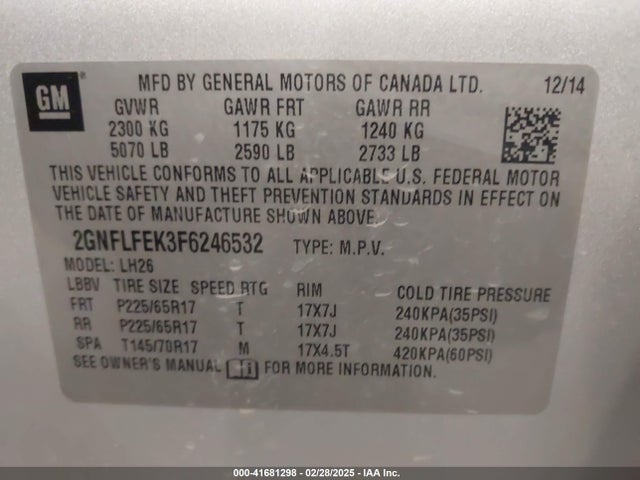 Chevrolet EQUINOX 1LT 2015 2GNFLFEK3F6246532 Image 9