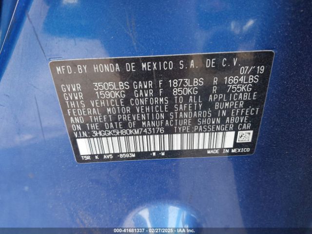 3HGGK5H80KM743176 Honda FIT EX