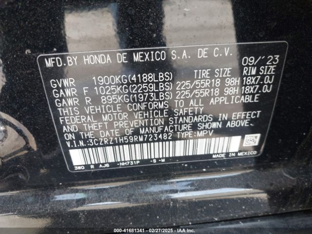 3CZRZ1H59RM723482 Honda Hr-v 2wd Sport/2wd Sport W/o Bsi