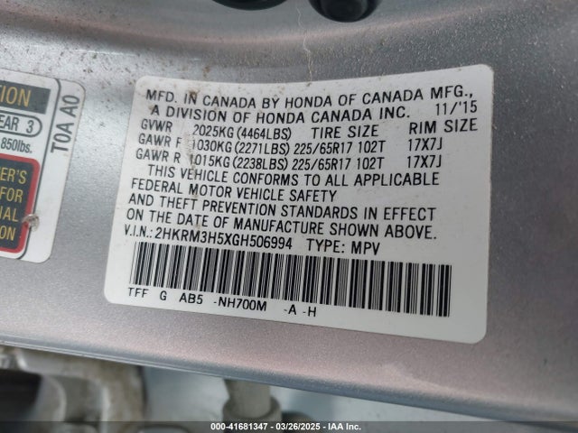 2HKRM3H5XGH506994 Honda CR-V EX