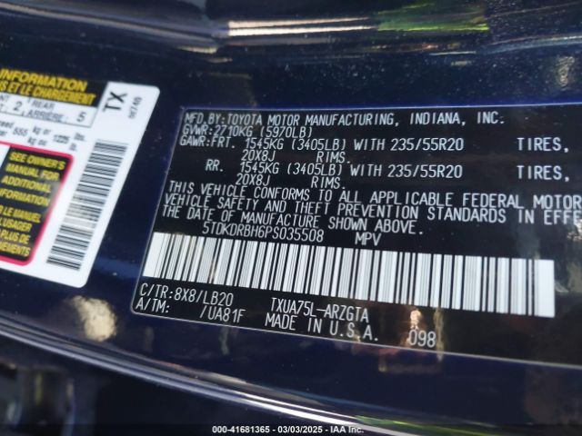 5TDKDRBH6PS035508 Toyota Highlander Limited