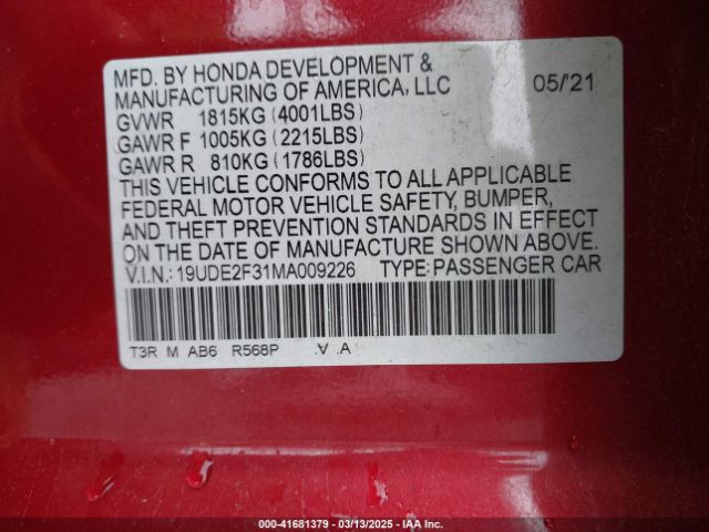 19UDE2F31MA009226 Acura Ilx Standard