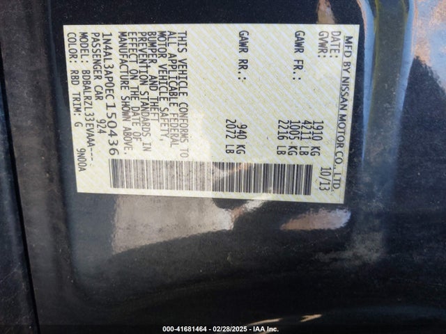 Nissan Altima 2.5 S 2014 1N4AL3AP0EC150436 Image 9