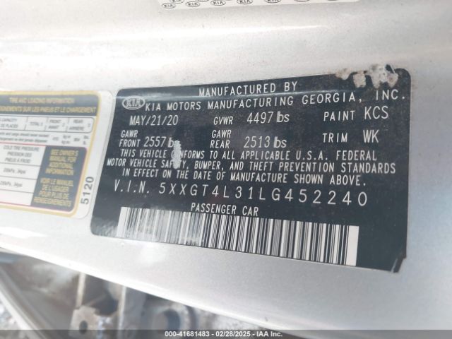 5XXGT4L31LG452240 KIA Optima Lx