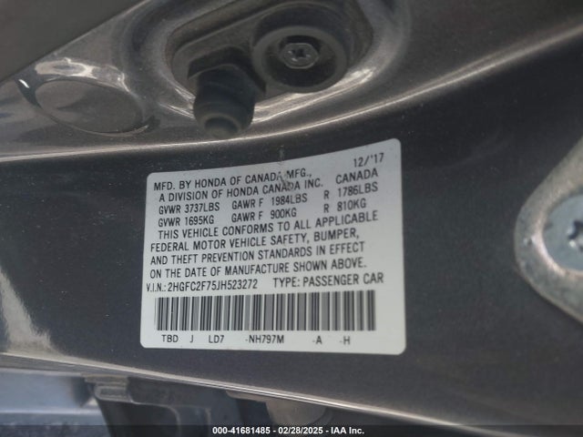 2HGFC2F75JH523272 Honda CIVIC EX