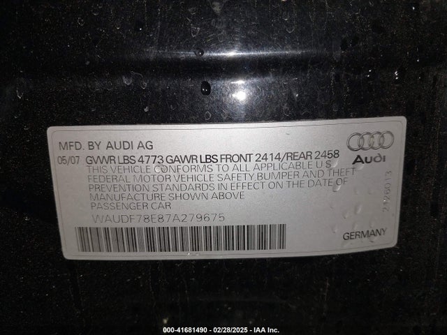 2007 AUDI A4 WAUDF78E87A279675 Photo 8