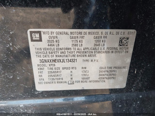 3GNAXHEVXJL134321 Chevrolet EQUINOX LS