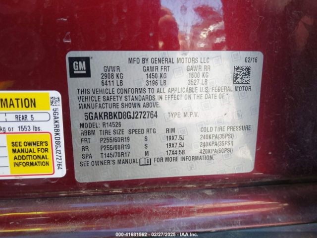 5GAKRBKD8GJ272764 Buick Enclave Leather