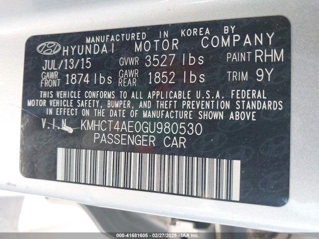 Hyundai ACCENT SE 2016 KMHCT4AE0GU980530 Image 9