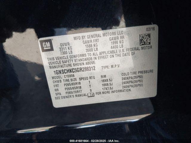 1GNSCHKC5GR288312 Chevrolet Suburban Lt