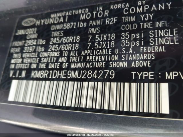 KM8R1DHE9MU284279 Hyundai Palisade Se