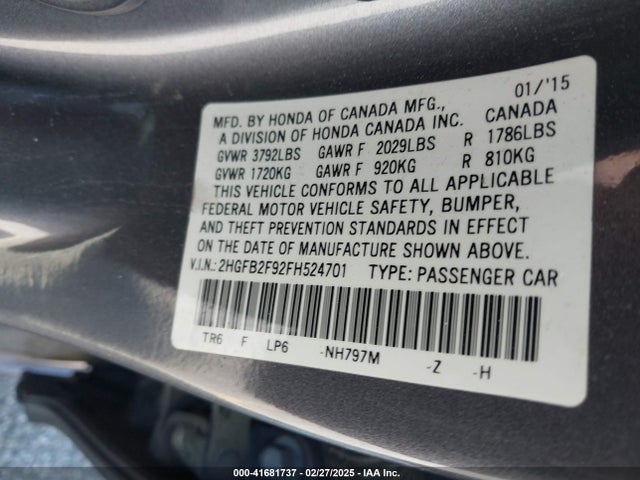 Honda Civic Ex-l 2015 2HGFB2F92FH524701 Image 9