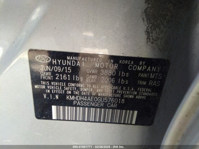KMHDH4AE0GU576018 Hyundai ELANTRA SE
