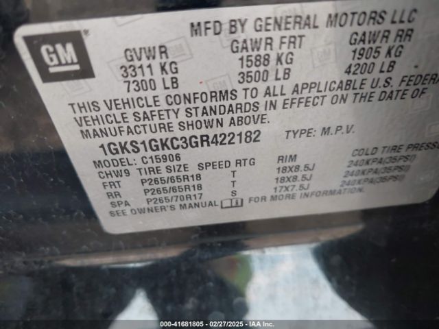 1GKS1GKC3GR422182 GMC Yukon Xl Slt