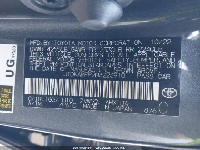 JTDKAMFP2N3223910 Toyota Prius Prime Le