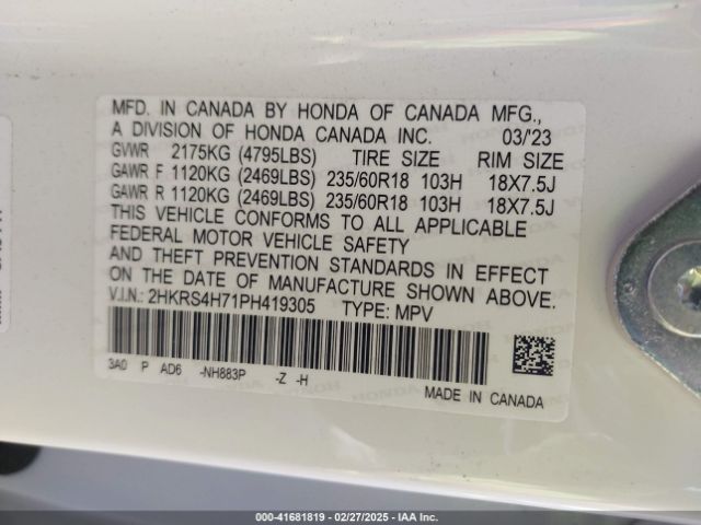 2HKRS4H71PH419305 Honda Cr-v Ex-l Awd