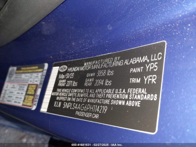 5NPLS4AG6PH114219 Hyundai ELANTRA SEL