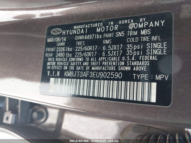 KM8JT3AF3EU902590 Hyundai TUCSON GLS