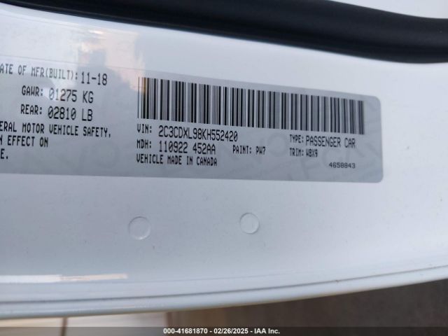 2C3CDXL98KH552420 Dodge Charger Srt Hellcat Rwd