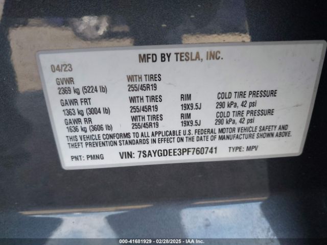 7SAYGDEE3PF760741 Tesla Model Y Awd/long Range Dual Motor All-wheel Drive