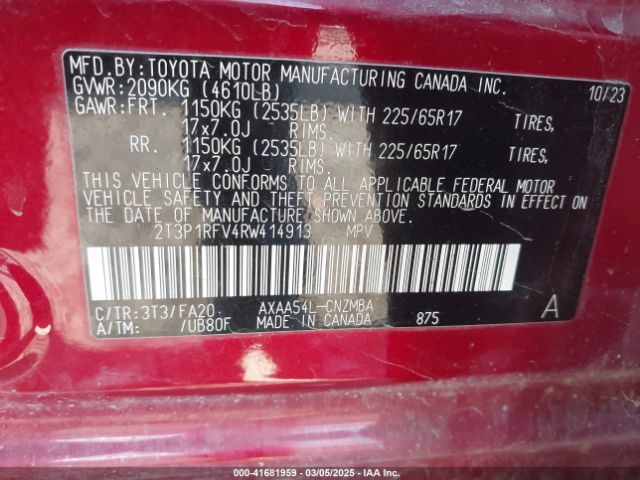 2T3P1RFV4RW414913 Toyota Rav4 Xle